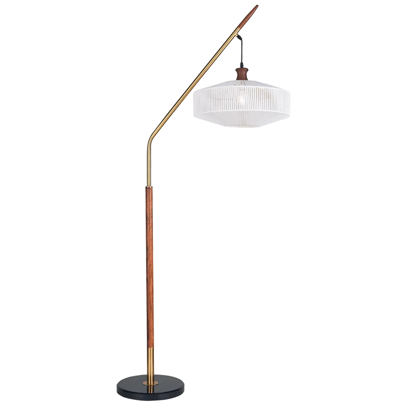 Brightstar SL429 Metal, Wood Finish & Hemp Rope Floor Lamp – Black Marble Base | Gold | 1×ES | 1620mm